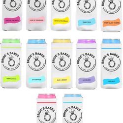 Bachelorette Party Can Cooler Holder [12 Pack], Bridesmaid Can Sleeve Set