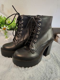 Black HEELS Combat Shoes Womens 7.5