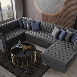 Luxen Velvet Gray RAF Chaise Sectional

