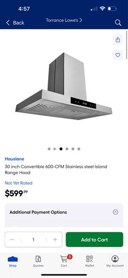 Hauslane 30 inch Convertible 600-CFM Stainless steel Island Range Hood