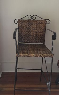 Vintage (2) iron and wicker bar stools
