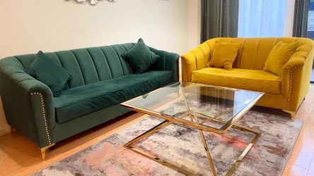 3-2 sofa with glass living coffee table set