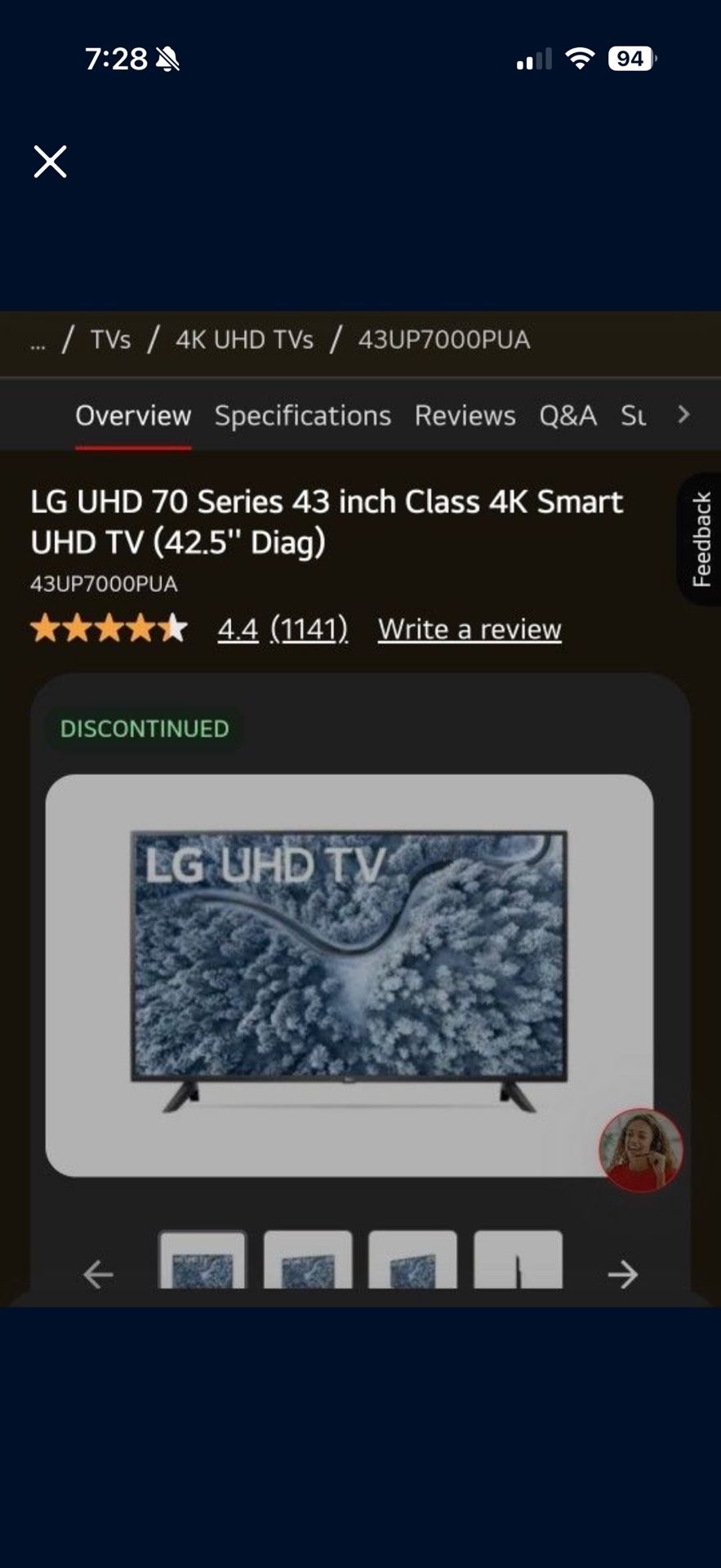 LG 43” 4K UHD Smart TV- Like New