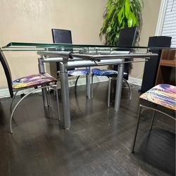 Modern Glass Dining Table Set w/ 4 Chairs