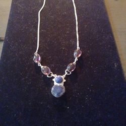 Sterling Silver Necklace with Amethyst and Lapis Stone