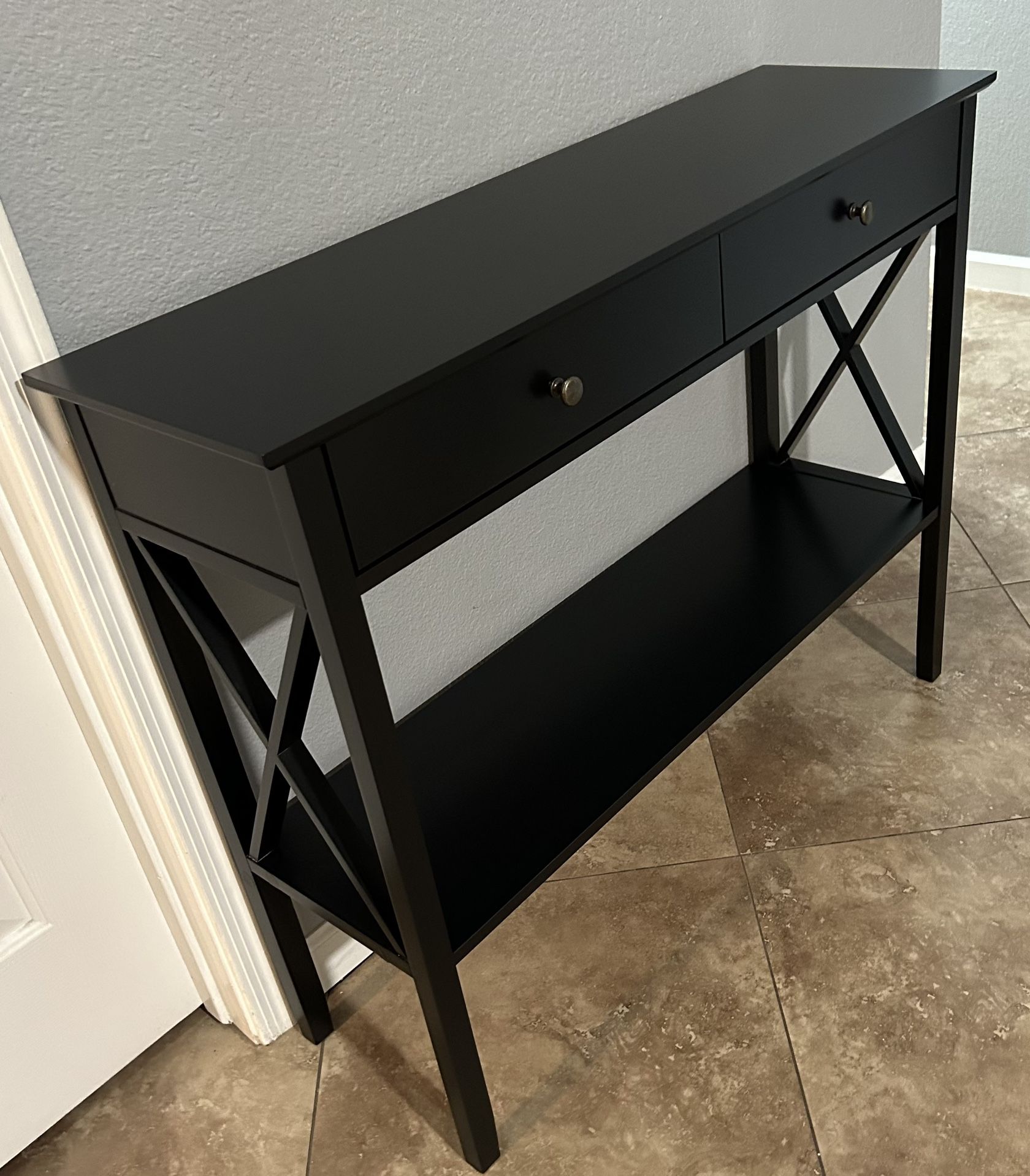 (NEW) 40” Wide Black Console Table W/ Drawers