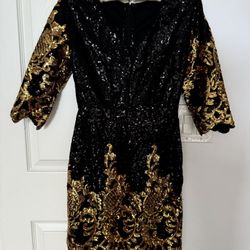 Gold Black Sequin Women’s Dress Size S 