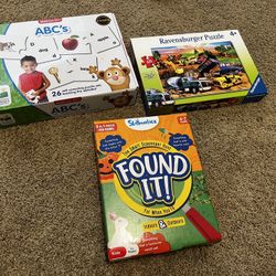 ABC Matching Game, Construction Puzzle, And Fount It Game