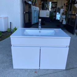 New 24” Wall Mounted Floating Bathroom Vanity Cabinet And Ceramic Sink and Faucet Combo