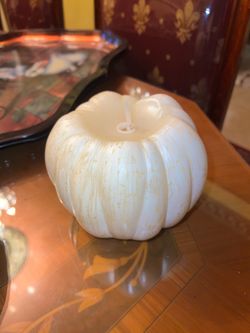 4.5 Fall Decorations for Home - Flickering Flameless Wax Pumpkin LED Candle White