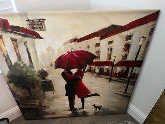 Red Umbrella Couple Canvas Photo