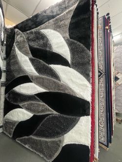 Black Gray White Shaggy Area Rug