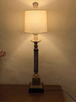 Vintage 2006 Braided Faux-Leather Accent Lamp - Silver/Bronze Finish