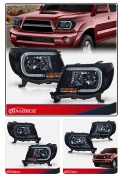 Black Housing Headlights With Drl Lights & Turn Signals Amber Fit 2005 To 2011 Toyota Tacoma 