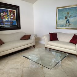 Sofa, Love Seat, Glass Top Coffee Table