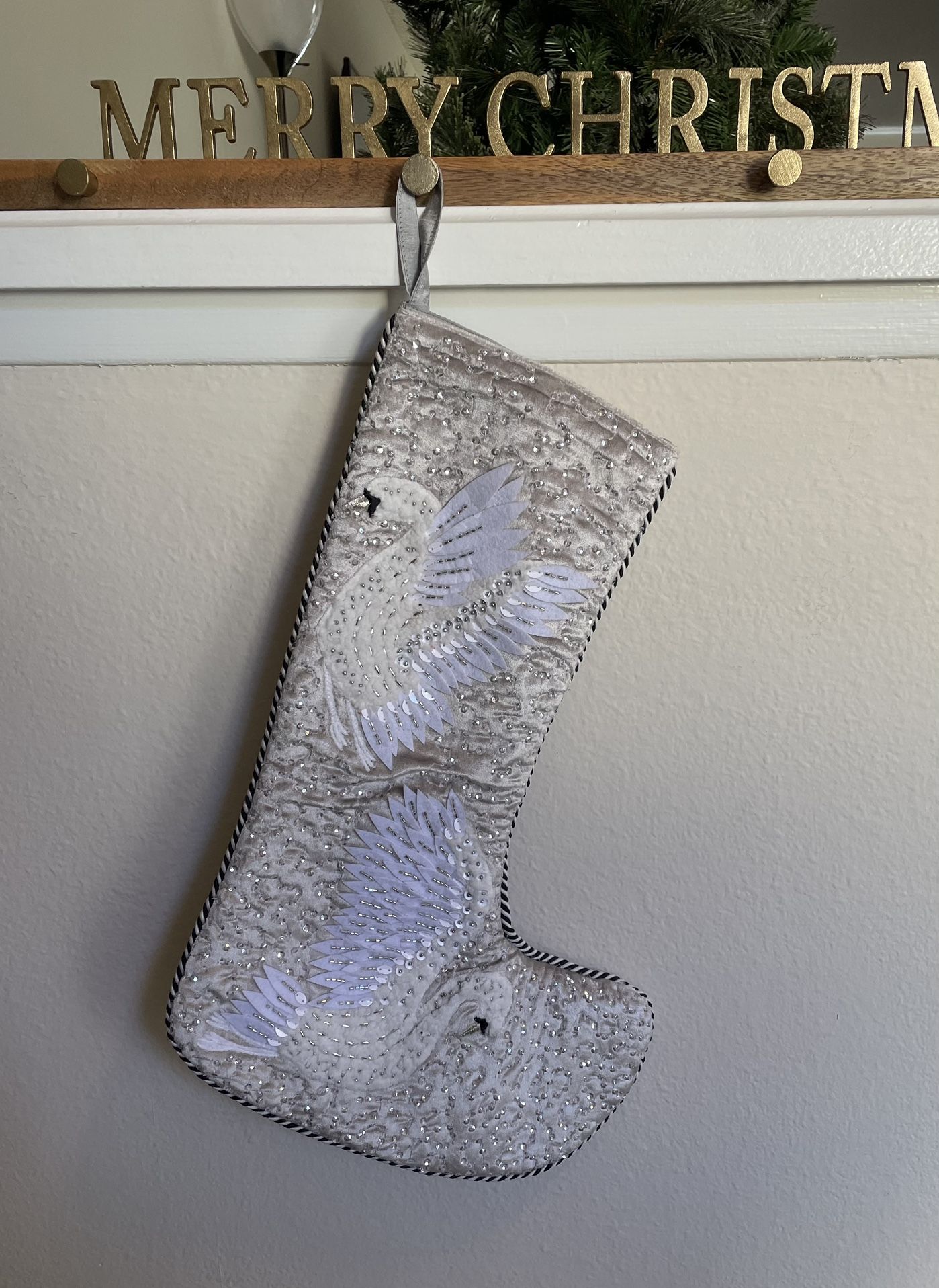 Makenzie Childs Velvet Swan Stocking