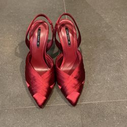 Red Satin Heels Size 6