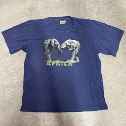 Vintage African Safari Elephant T-Shirt Mens Large L Blue Nature Animal Africa