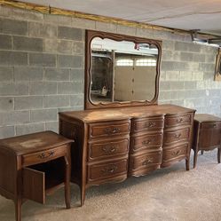 Wood Dresser With Mirror And 2 Night Tables