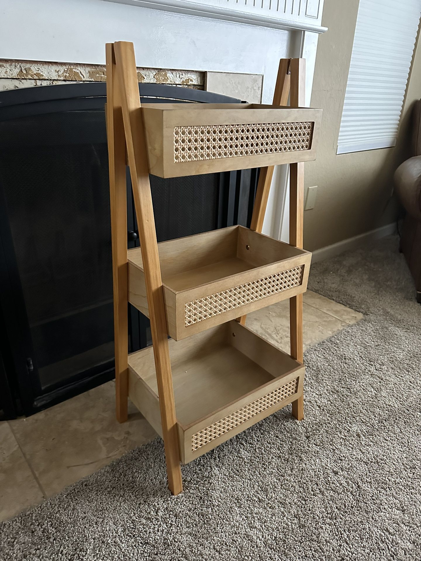 Small two-toned Three tiered rattan bookshelf / ladder