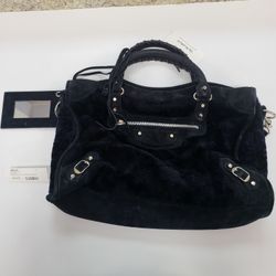 Balenciaga Shoulder Bag City Bag Black Suede Fur 