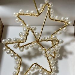 Gold Plated  White Pearl Wire Wrapped Star Earrings 