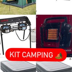 KIT CAMPING (Tent, Heater, Air Mattress, Stove and etc..)!
