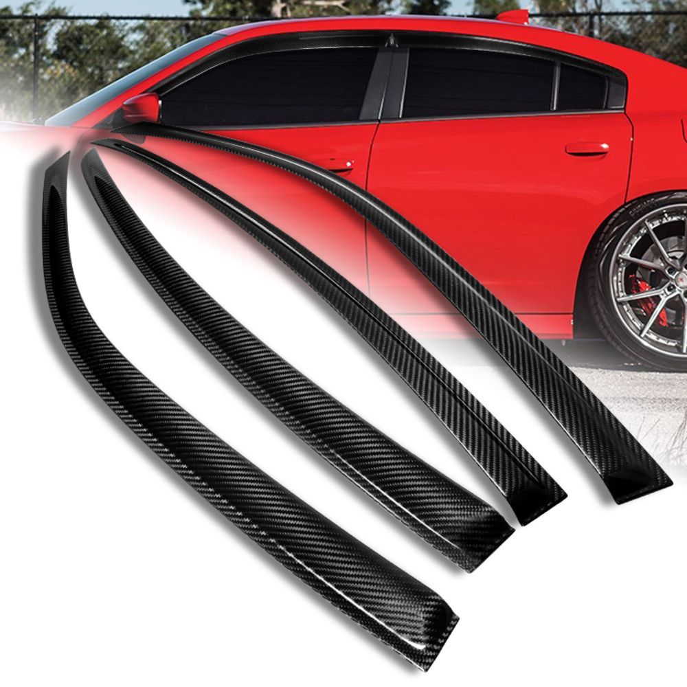 For 2011-2021 Dodge Charger 100% Real Carbon Fiber Sun Shield Window Visor 4pcs -(2-DWV-6910-RCF