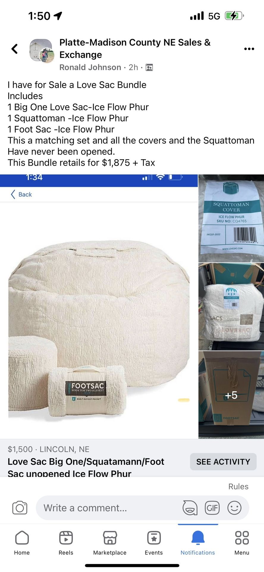 Love Sac BigOne with matching Sqauttaman and Foot Sac New In Box