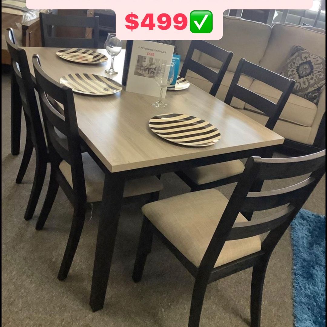 Solid wood table and six chairs included