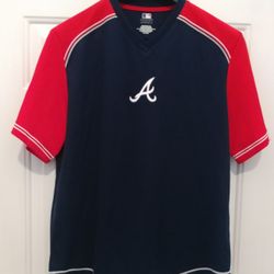 MLB ATLANTA BRAVES BLUE POLYESTER V-NECK SHORT SLEEVE JERSEY SIZE XL YOUTH / M ADULT