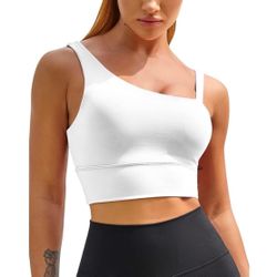New Women's Large White Medium Support Asymmetrical Sports Bra Yoga Top