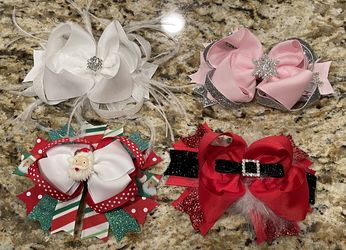 Christmas Bows Hair Clips With Crochet Headband Babies To Children Santa Red Black White