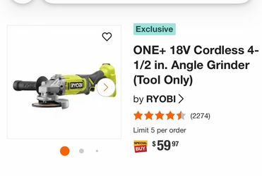 Ryobi ONE+ 18V Cordless 4-1/2 in. Angle Grinder