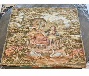 Vintage French Rococo Style Tapestry – Romantic Couple & Swans