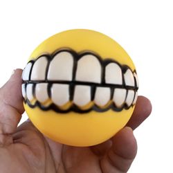 FUNNY TEETH RUBBER PET DOG TOY FETCH BALL Med/Large Size Dogs Chewing Squeaky