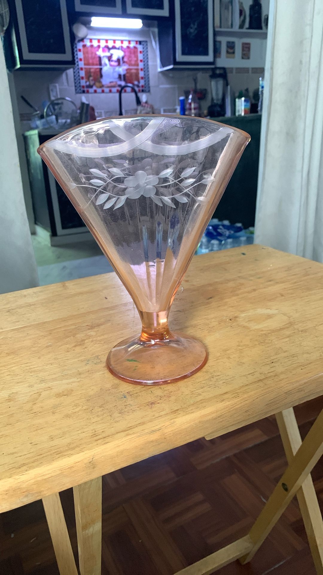 Vintage Paden City Glass Company, Pink Glass Fan Vase