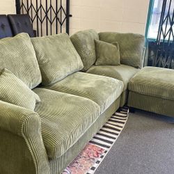New 99’ Sage Corduroy Couch With Ottoman / Free Delivery 