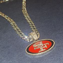 San Francisco 49ers Iced Out Rhinestone Pendant Chain