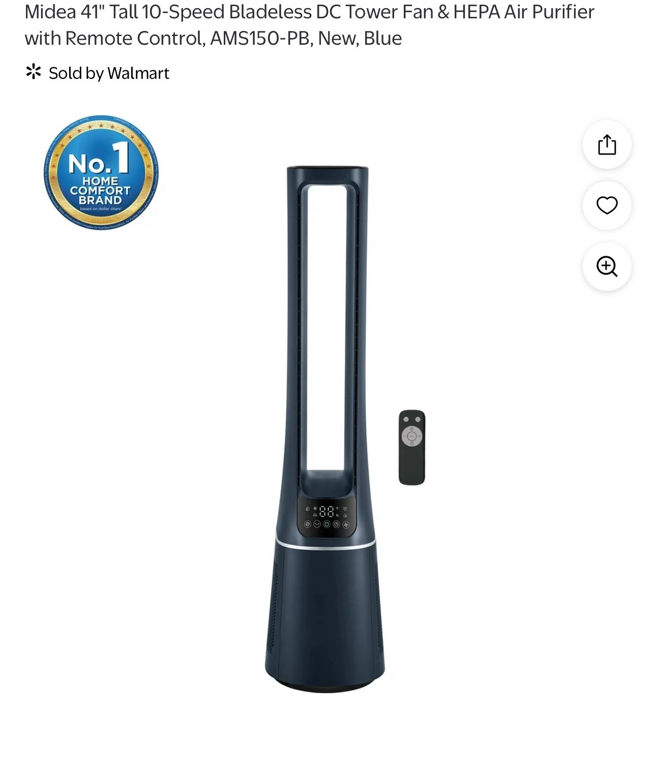 Tall 10-Speed Bladeless DC Tower Fan & HEPA Air Purifier with Remote Control