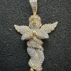 14k gold Angel Pendant Moisannite 