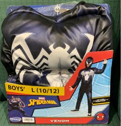 New Spiderman Venom boys size 10/12 padded jumpsuit costume with soft fabric mask