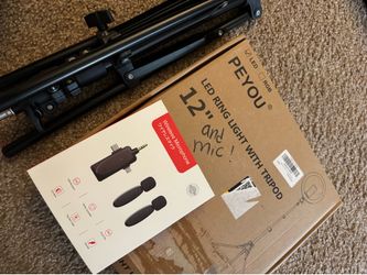 12” LED Ring Light + Tripod + Dual Wireless Microphone Kit