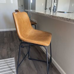 Pair Of Light Brown Leather Counter Stools