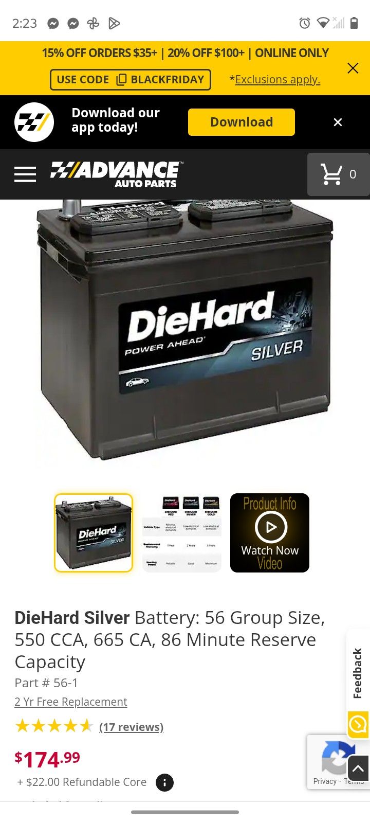 Diehard Silver Car Battery 