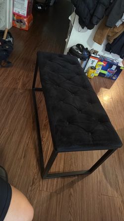 Black Tufted Upholstered Bench with Metal Frame