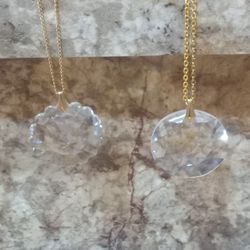 2 Vintage Sapphire Pendant Necklaces 15" And 18" Chains