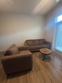 3-Piece Living Room Set (3-Seat Sofa, Armchair & Wood Coffee Table) – Great Condition!
