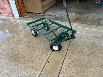 Green Steel Mesh Garden Utility Wagon