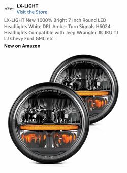 LX-LIGHT New 1000% Bright 7 Inch Round LED Headlights White DRL Amber Turn Signals H6024 Headlights Compatible with Jeep Wrangler JK JKU TJ LJ Chevy F